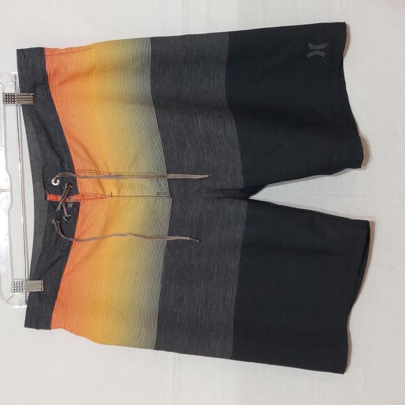 Hurley Board Shorts Orange Yellow Stripe Swim Trunks Drawstring Surf - Picture 1 of 7